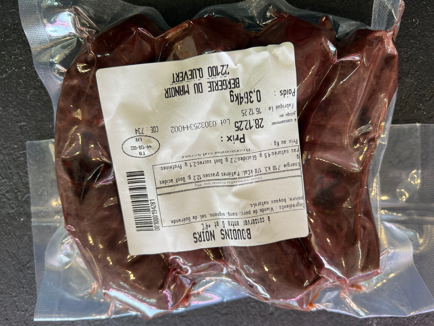 Boudin noir (prix au kilo)